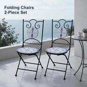 Bistro Chairs, Folding, 2 Pieces, Ceramic, Blue And White