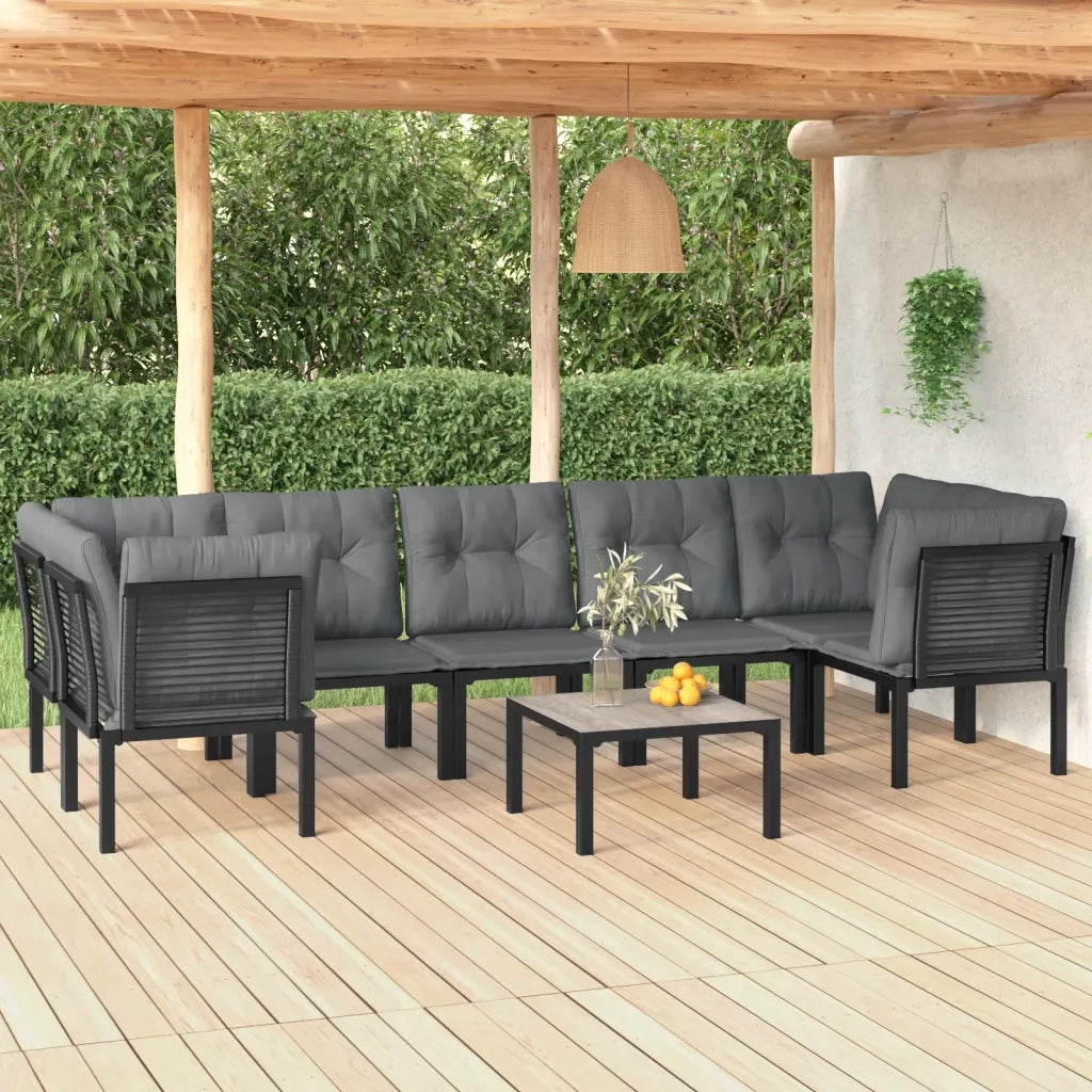 Set Salotto da Giardino 8 pz | Set di Mobili da Esterno Nero e Grigio in Polyrattan