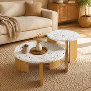 Tavolini bassi impilabili a nido in MDF, set da 2, con piano decorato e uso versatile per soggiorno e balcone