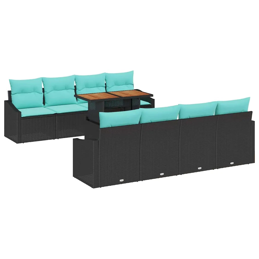Set Divano da Giardino con cuscino 9 pcs Nero e Verde acqua