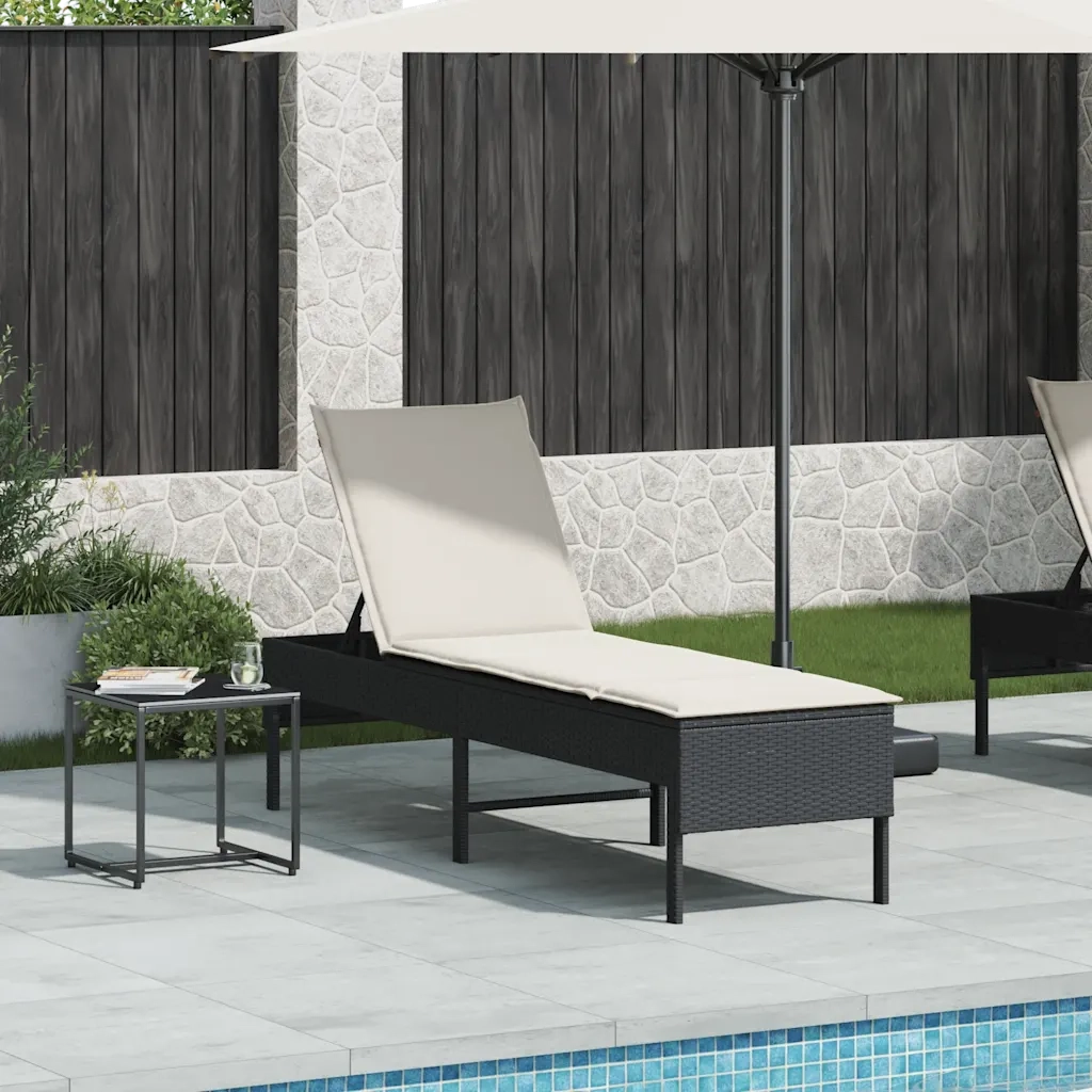 Lettino Prendisole con Cuscino Nero 55x200x44 cm in Polyrattan 4104100
