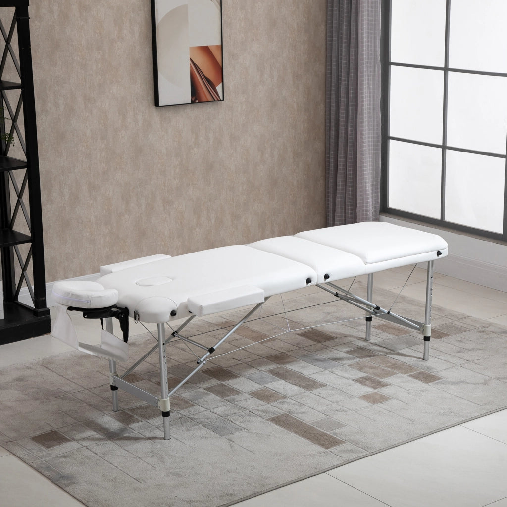 Lettino massaggio pieghevole regolabile in altezza con poggiatesta, PVC bianco, 215 x 60 x 61-84 cm