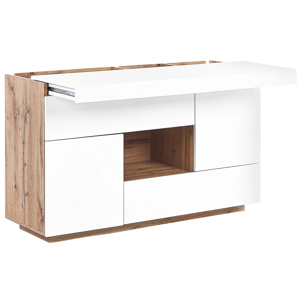 Credenza e scrivania bianca con impiallacciatura di carta MDF in legno chiaro 2 in 1 con cassetti Scaffali Armadi