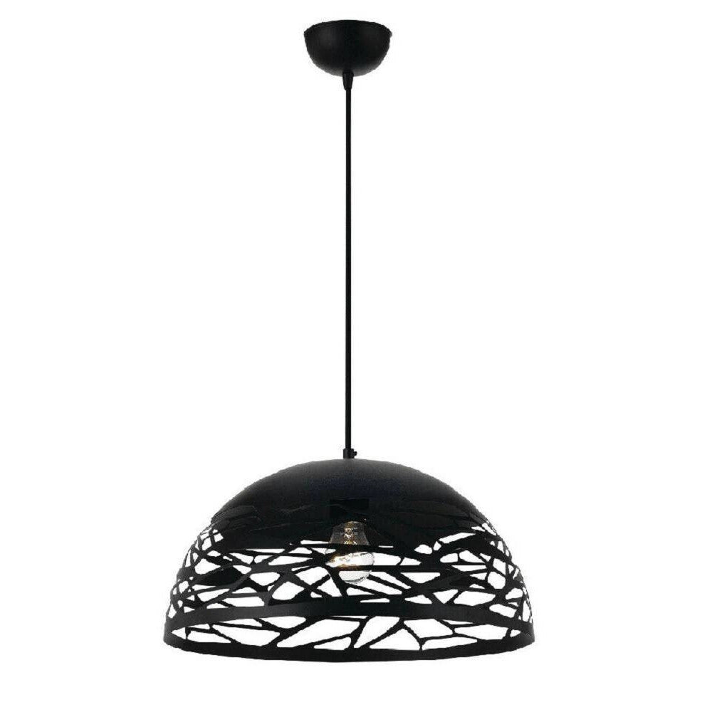 Trade Shop - Lampadario Design Contemporaneo Paralume Metallo Traforato Sospensione E27 A37 Nero -