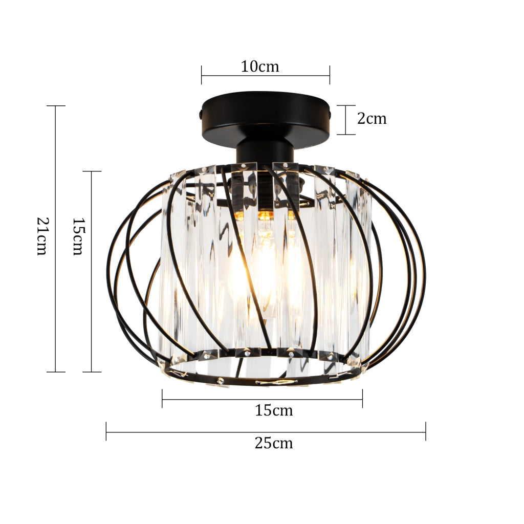 ZMH Lampada da soffitto vintage in cristallo 25 cm metallo nero E27 senza lampadina