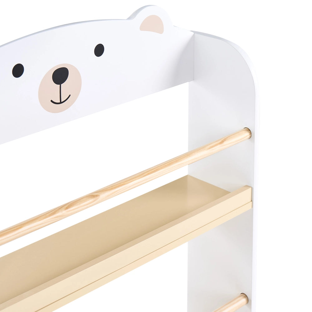 Libreria per Bambini a 4 Livelli in Stile Scandinavo a Tema Animale - Bianco, MDF e Legno di Pino