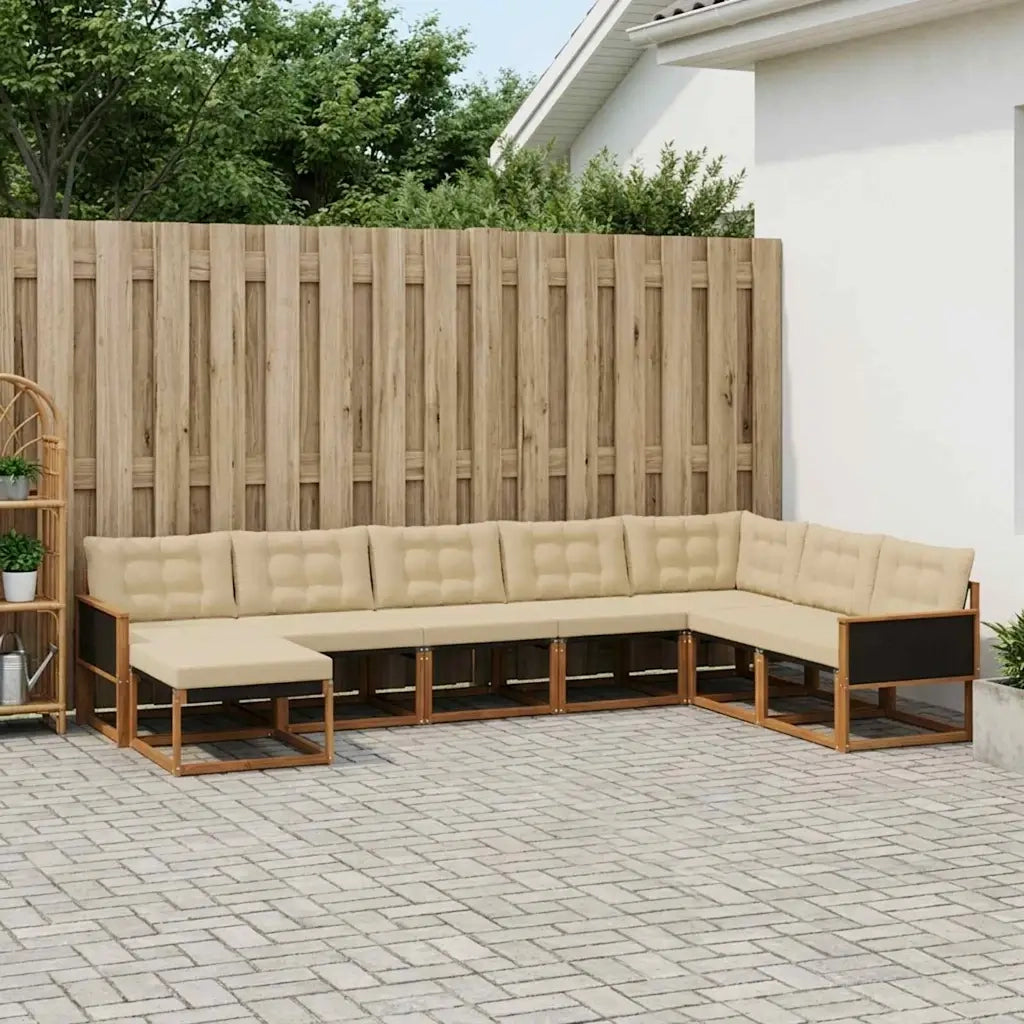 Set di divani da esterno con cuscino 9 pcs Naturale e Beige