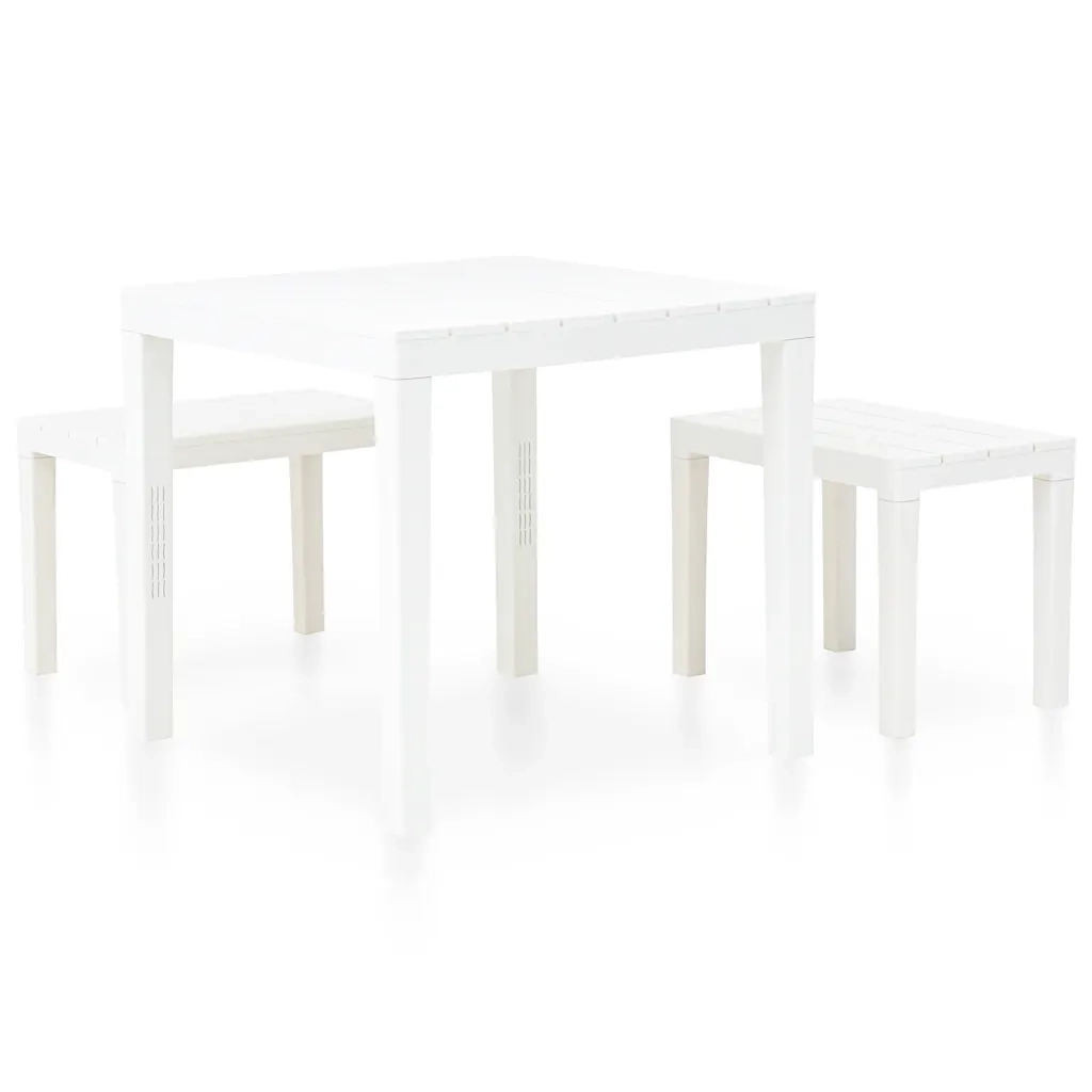 Tavolo da Giardino | Tavolino da esterno con 2 Panche in Plastica Bianco
