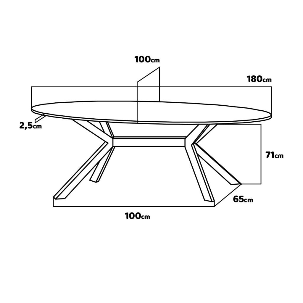 Marui - Tavolo da pranzo ovale in legno e metallo con piede centrale Ashi 180x100 cm - nero opaco