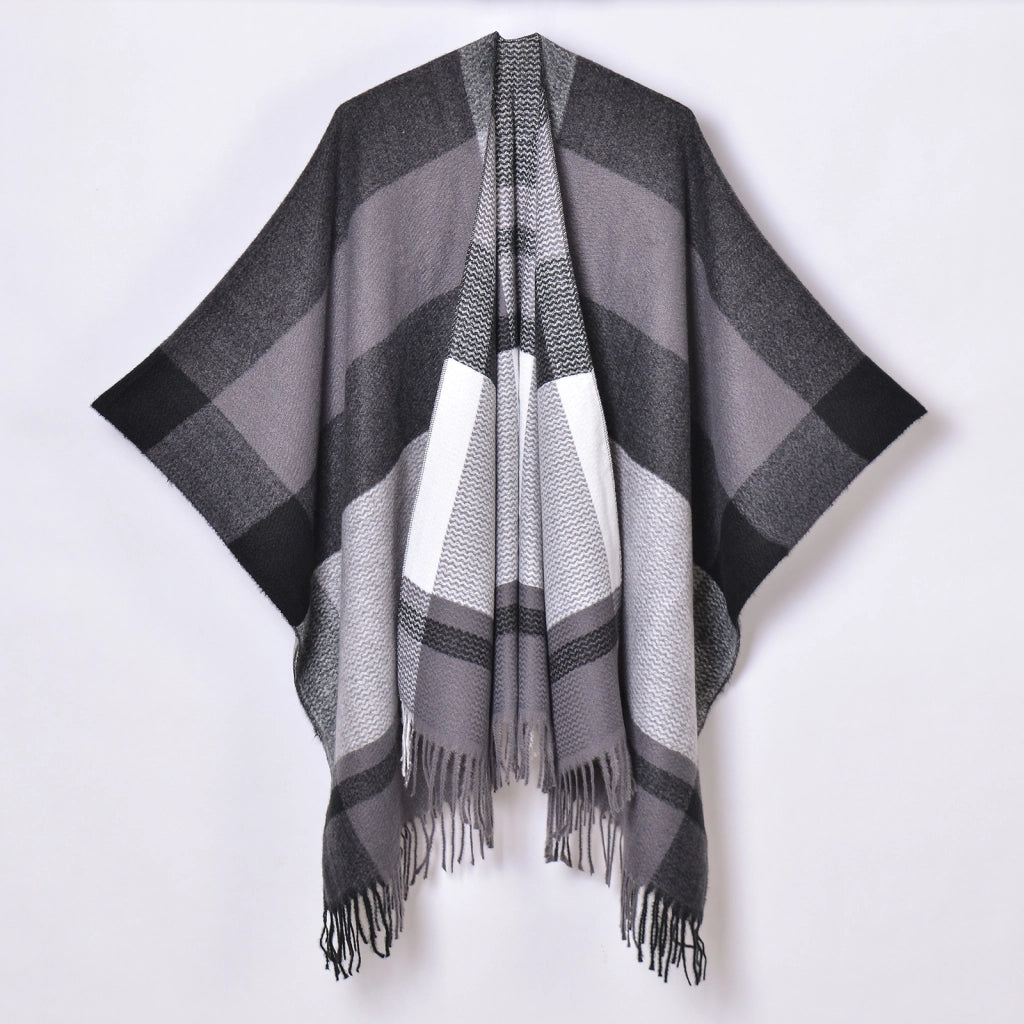 Nuovo scialle diviso con nappe, sciarpa semplice a quadri jacquard da donna