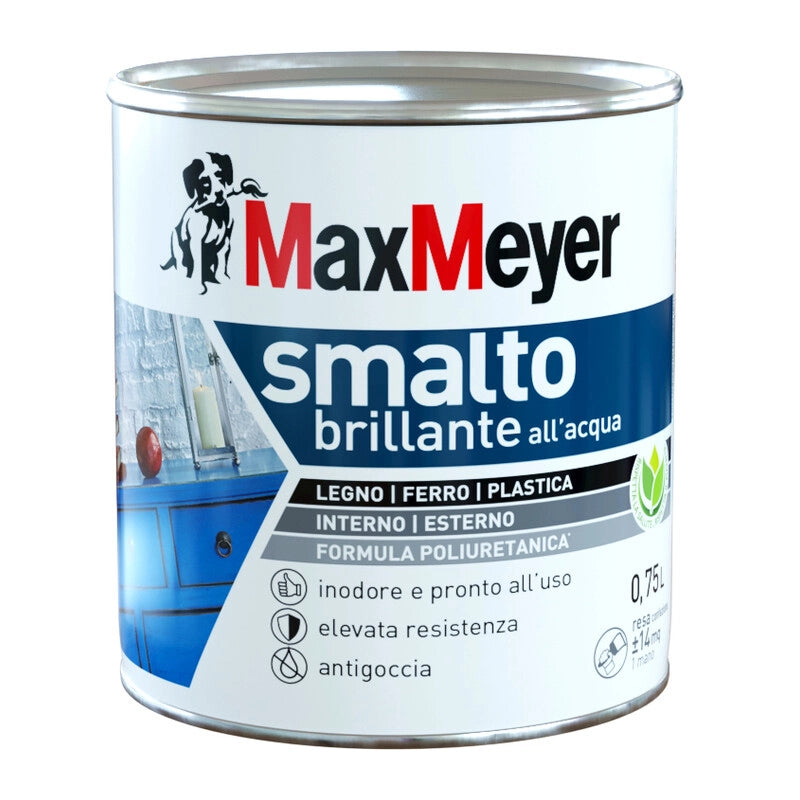 MAX SMALTO ALLACQUA POLIURETANICO BRILLANTE LT.0,750 MARRONE- 1,0 pz