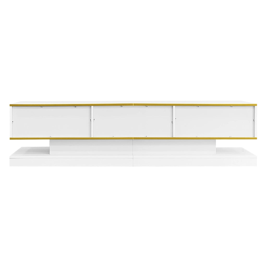 OKWISH Mobile TV con 3 Cassetti e 1 Vano Aperto, LED Multicolore, Finitura Lucida, per Soggiorno, 180 x 38 x 45 cm