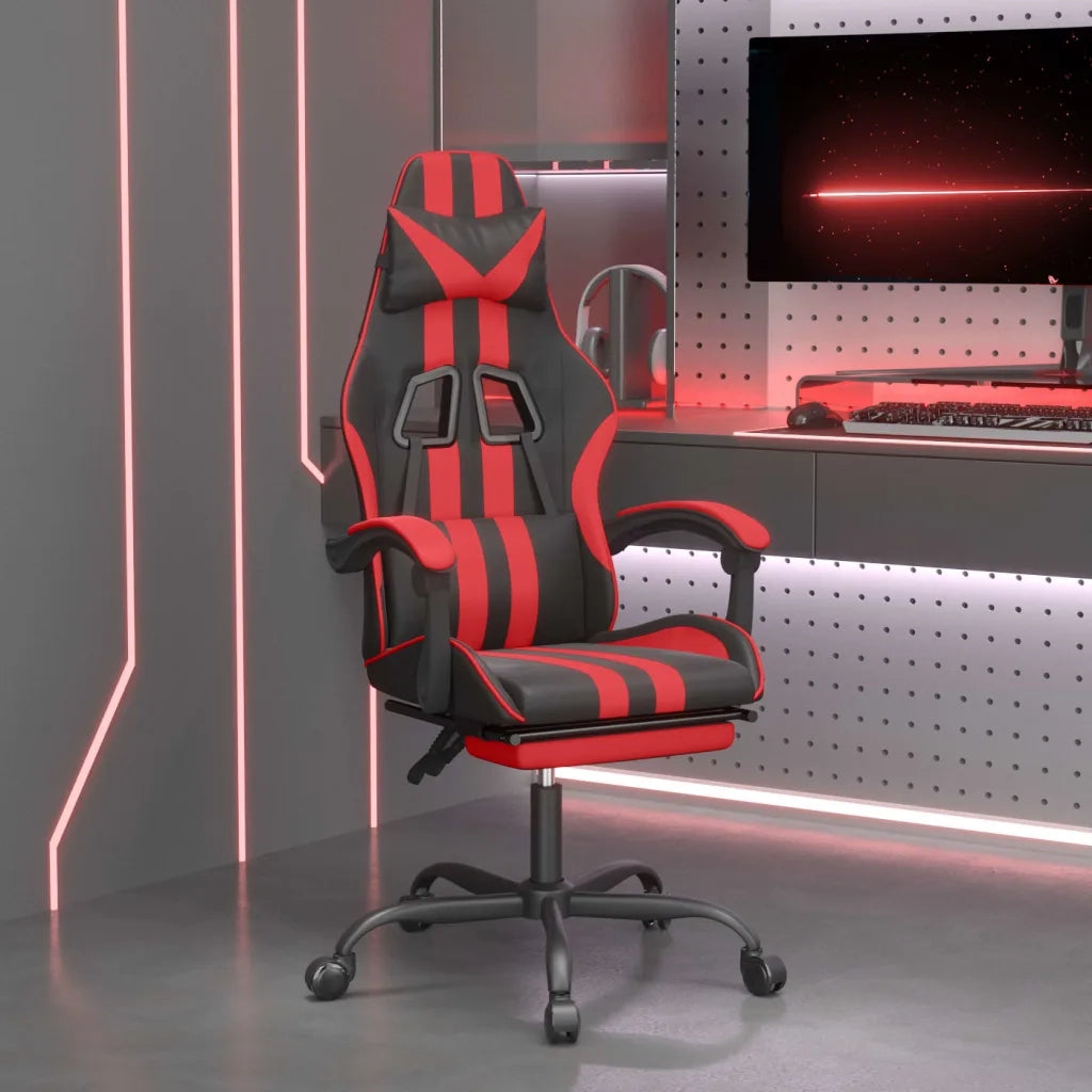 Sedia da Gaming Girevole Poggiapiedi Nero e Rosso Similpelle cod mxl 69549