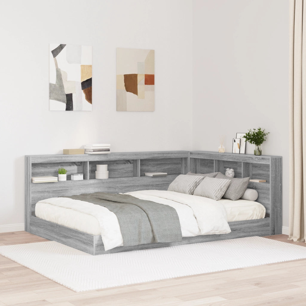 Letto con Libreria Grigio Sonoma 160x200 cm Legno Ingengnerizzato
