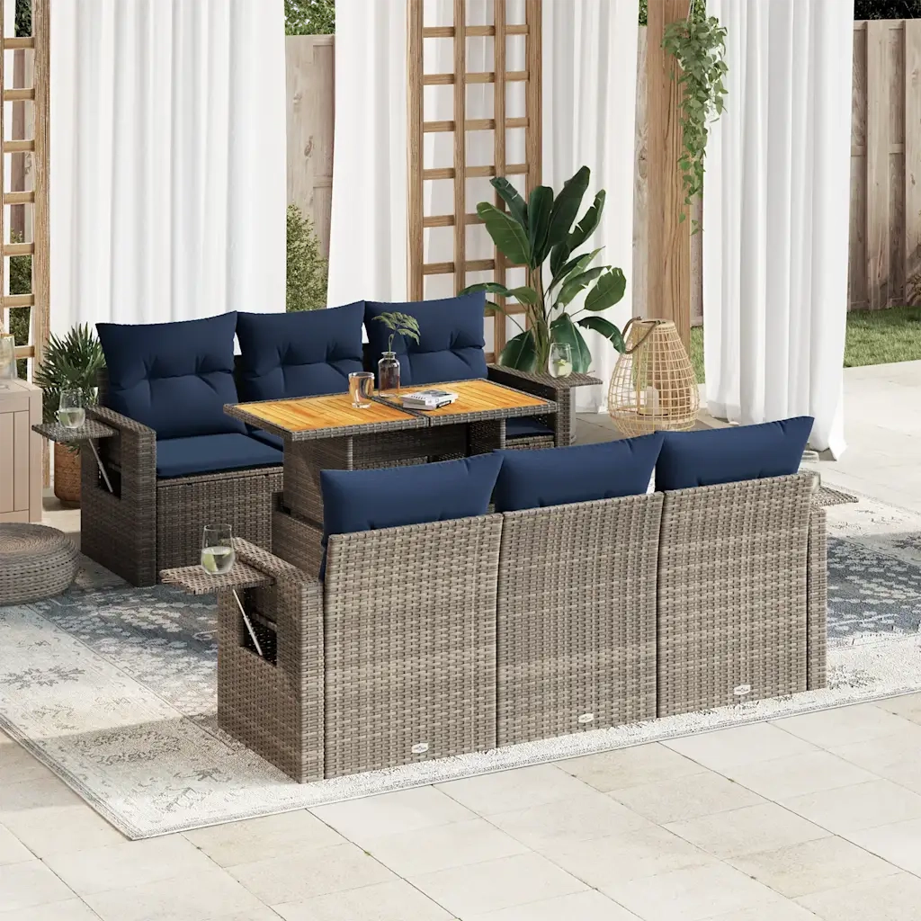 Set Divani da Giardino 7 pz con Cuscini Grigio in Polyrattan 3327113