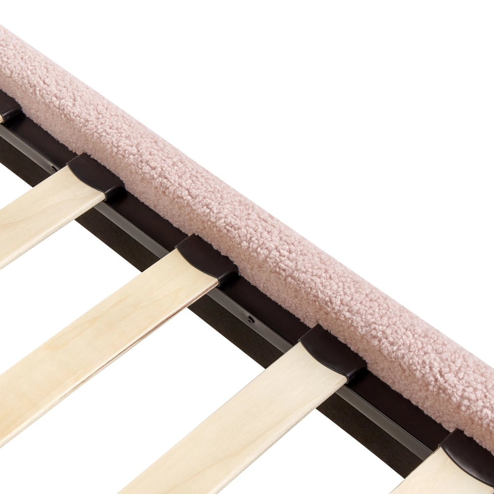 Letto singolo 90 x 200 cm in bouclé rosa chiaro con rete a doghe senza testiera