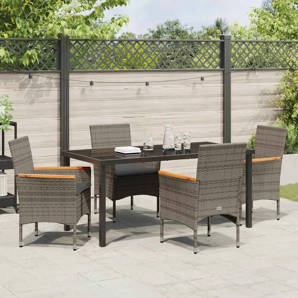 Set da Pranzo per Giardino con cuscino 5 pcs Grigio polyrattan