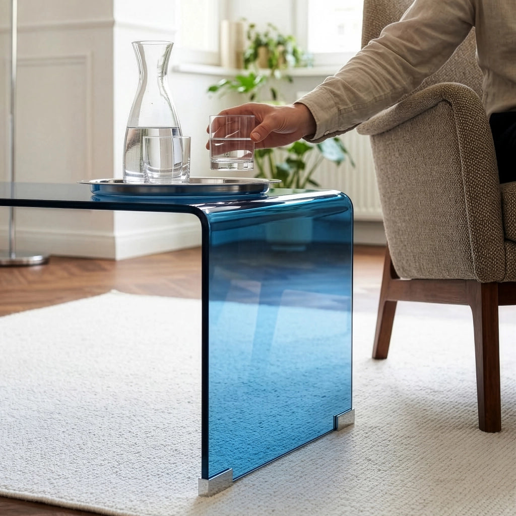 Tavolino da Caffè Väsas in Vetro 90 x 45 x 35 cm - Blu [en.casa]