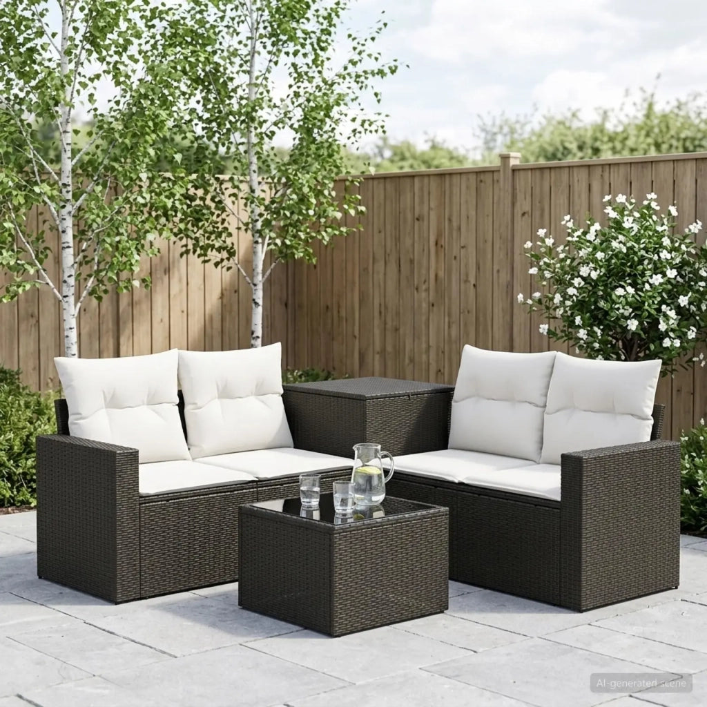 Set di divani 6 pz Nero e Bianco Crema 3447389