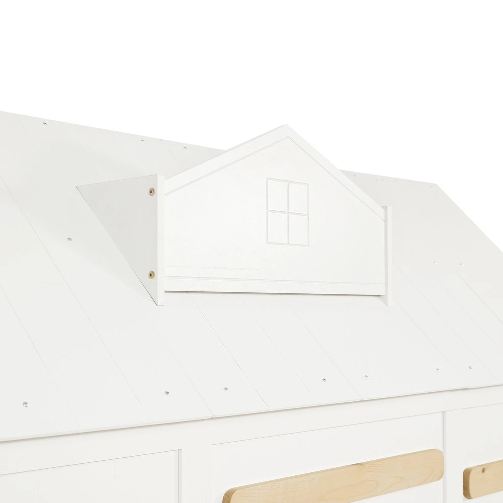 Letto a Soppalco per Bambini a Forma di Casa con Libreria ¨C Xylo ¨C Pino, Bianco, 90x200