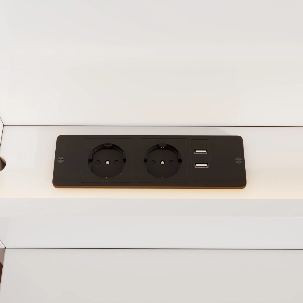 DESMIU Letto matrimoniale 2 posti con USB, presa, LED regolabile e 2 cassetti 180 × 200 cm, senza materasso, bianco