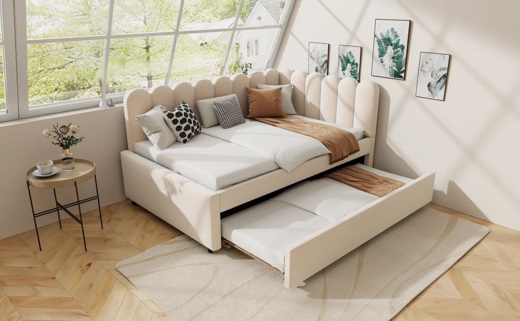 Letto a L divano letto in velluto beige 140x200 cm