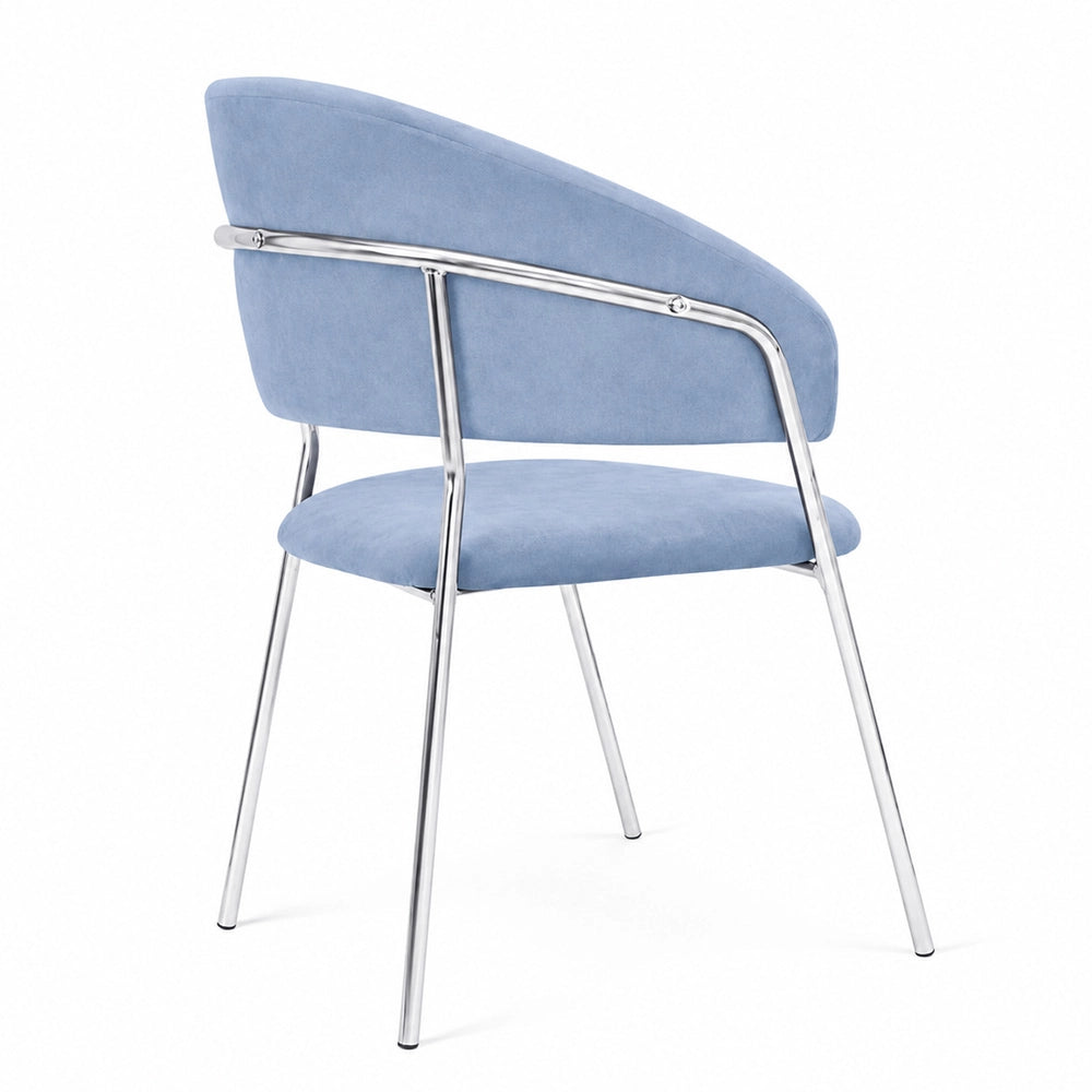 Sedie da pranzo set da 4 Aurelia in velluto celeste con gambe in ferro cromato