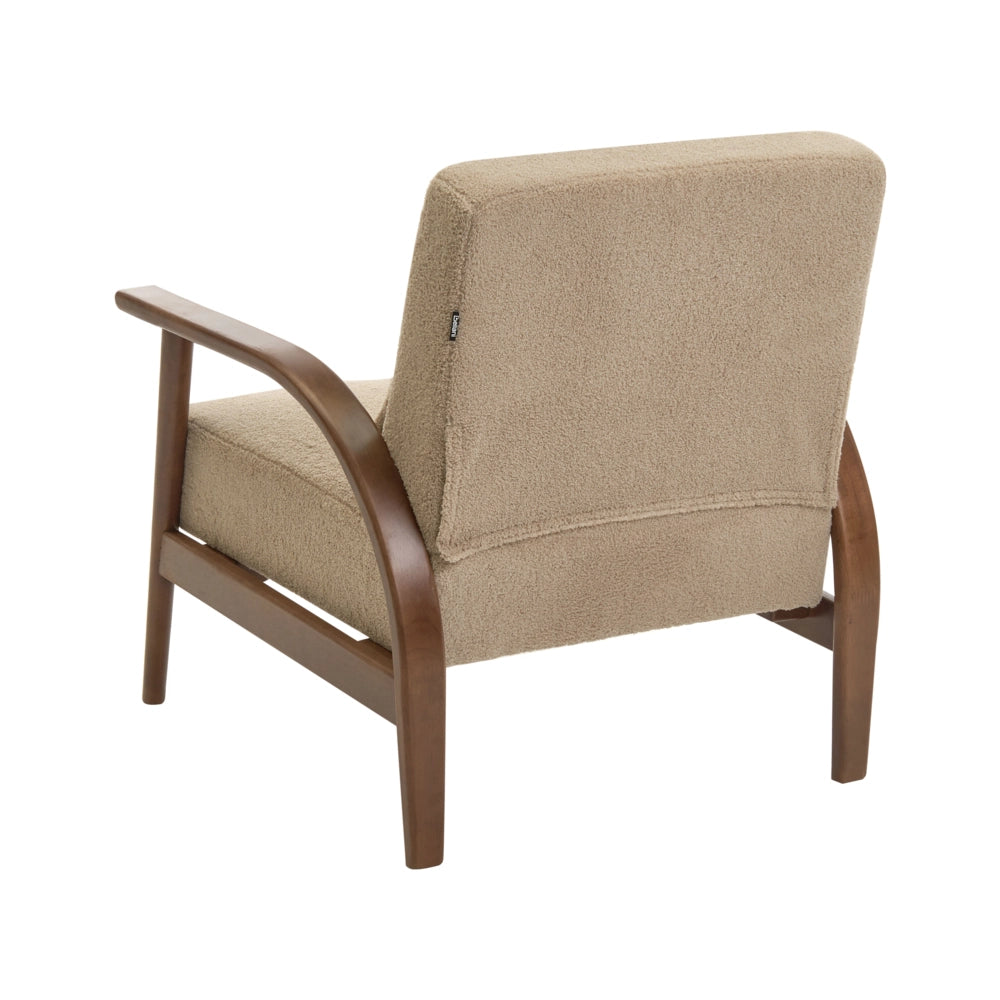 Poltrona classica retrò in tessuto con braccioli e cuscino Gambe in legno di gomma beige sabbia Retro Classico Soggiorno Tradizionale