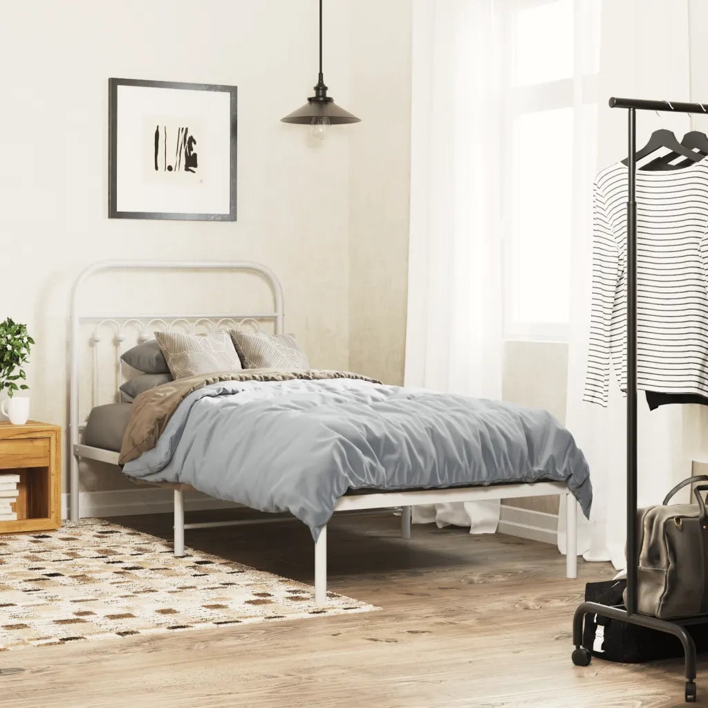 Giroletto con Testiera-Struttura Letto con testiera Metallo Bianco 90x190 cm 328242