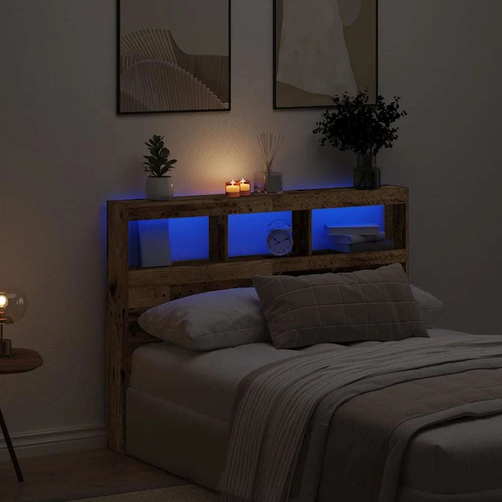 Testiera con Contenitore a LED Legno Antico 140x17x102 cm 863128