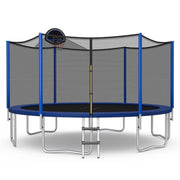 Trampolino con canestro rete di protezione tappetino di sicurezza 72 molle, Trampolino per bambini e adulti-Trampolini