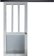 Porta scorrevole da officina bianca e finestra con pannelli grigi RAL7035 H204 x L83 + binario in alluminio nero e 2 gusci