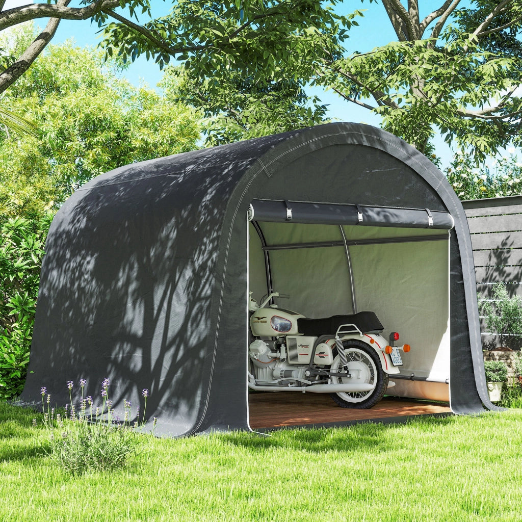 Tendone da Giardino per Moto Bici e Attrezzi 300x300x235 cm con 2 Ingressi a Zip in Acciaio e PE Grigio