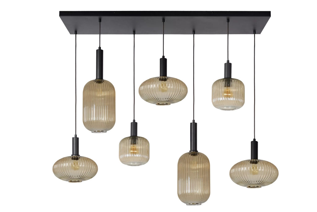 Lampadario Lucide Maloto ottone 7xE27 vetro rigato