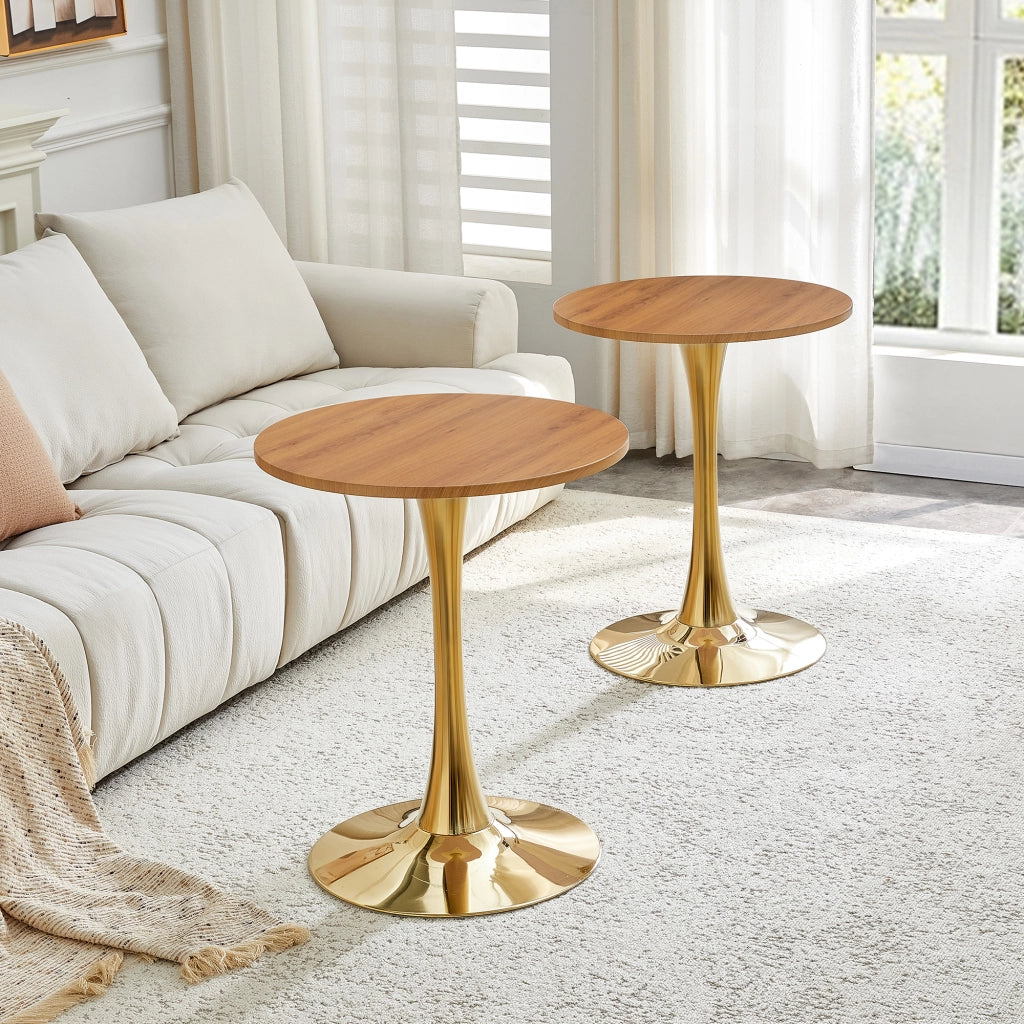 TAVOLO Rotondo 60 cm MDF e Metallo Oro/Legno