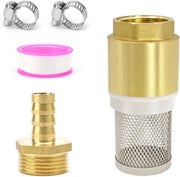 Terzaghi Plus - Valvola di Ritorno Acqua 3/4 Pollici Filtro Aspirante - Filtro in Acciaio Inox - Valvola a Piede in Ottone - Manometro - Connettore per Pompaggio - Cintura di Filtro per Tubi Aspiranti