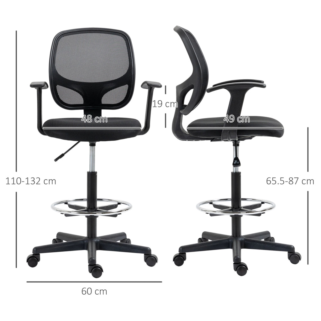 Sedia Poltrona Operativa da Ufficio 60x56x110-132 cm in Tessuto a Rete Nera