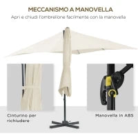 Ombrellone da Giardino con Angolazione Regolabile su 5 Livelli e a 360°, 2.5x2.5 m, color Crema