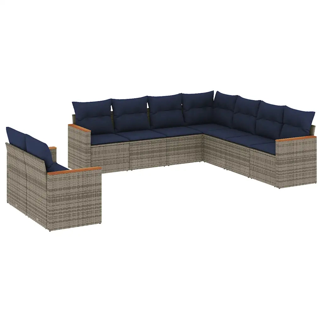 Set Divani da Giardino 9 pz con Cuscini Grigio in Polyrattan 3226103