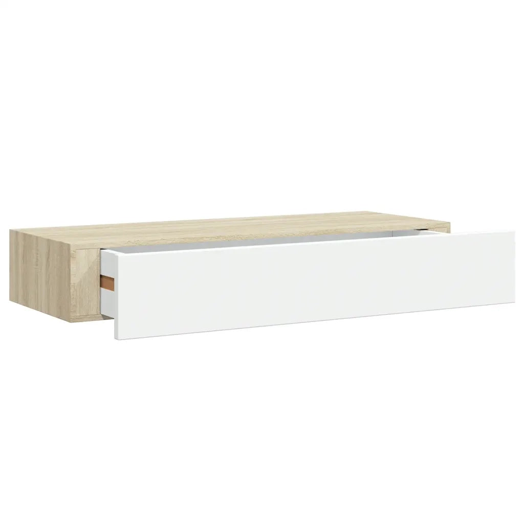 Mensola a muro con cassetti in rovere e bianco 60x23,5x10 cm MDF 330263