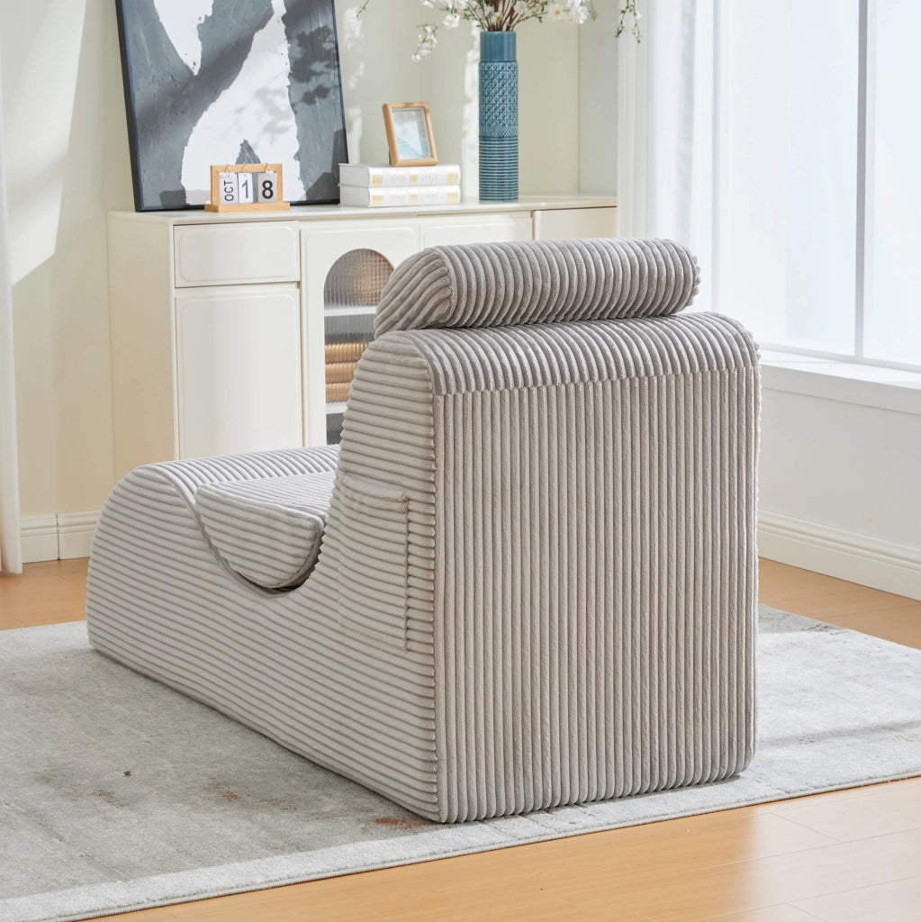 Poltrona singola ergonomica in velluto a coste grigio chiaro; 160x66x90 cm
