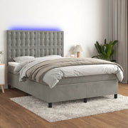 Letto a Molle Materasso e LED Grigio Chiaro 140x200 cm Velluto 3136365
