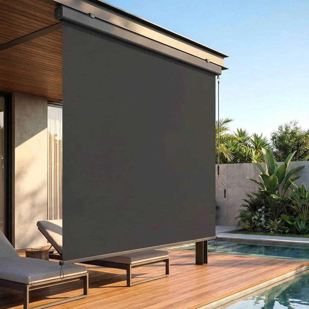 Tenda da Sole Verticale 250x160cm,Tende da Sole per Balconi,Protezione Solare, Resistente ai Raggi UV, Protezione Dal Vento e Sguardi Indiscreti, con Manovella, Grigio