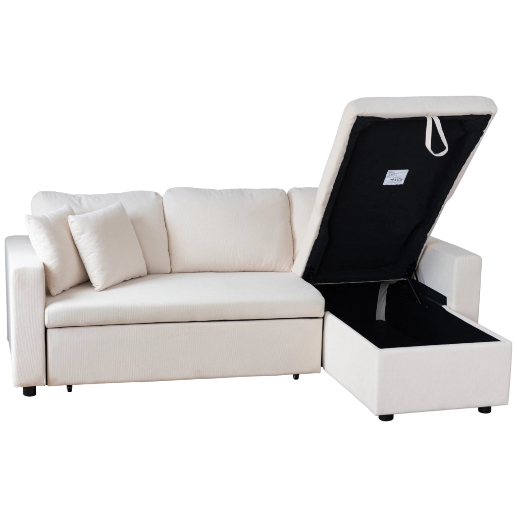 CLARKDivano letto angolare a 3 posti in velluto a coste beige