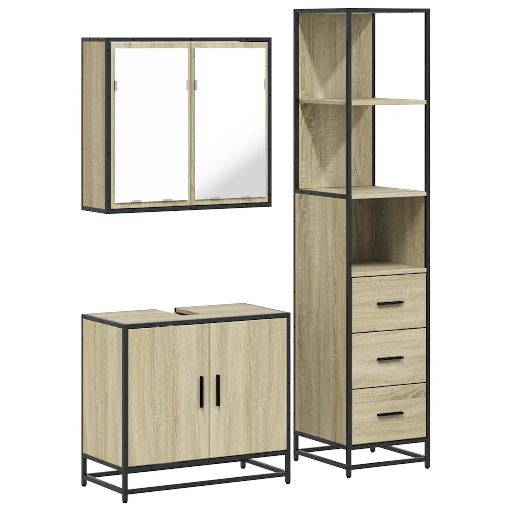 Set Mobili da Bagno 3 pz Rovere Sonoma in Legno Multistrato