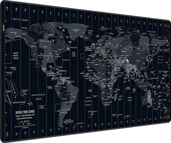Sostegno per Tavolo XXL Multifunzionale Antiscivolo con Mappa del Mondo Nero 900x400mm