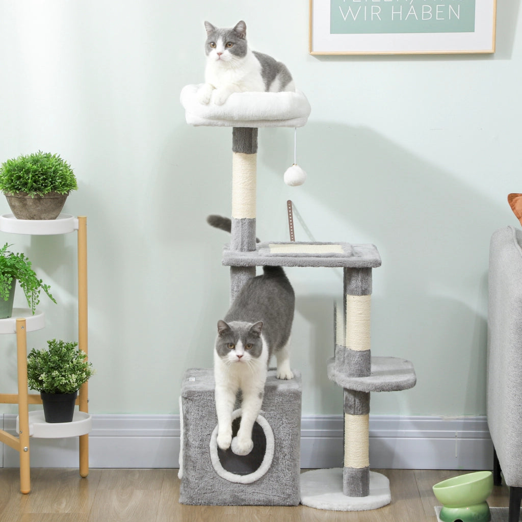 Tiragraffi per gatti con piattaforma, tunnel e palline ¨C zephmum ¨C 55x40x107 cm, grigio