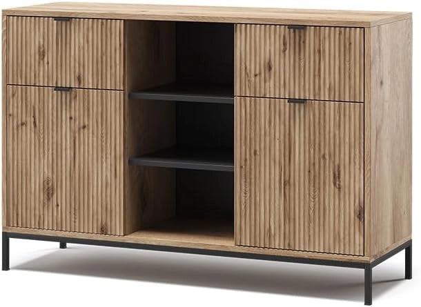 Cassettiera per camera da letto Eliza, Quercia vichinga, 120 x 81.2 cm con 2 cassetti e 2 ante, combinabile con altri mobili della serie Eliza