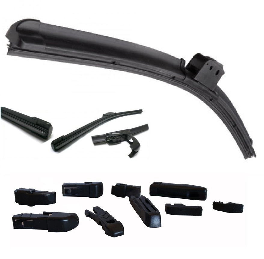 SPAZZOLE TERGICRISTALLI PIOGGIA UNIVERSALE AUTO AERO FLAT 9 ATTACCHI 18" 450 mm