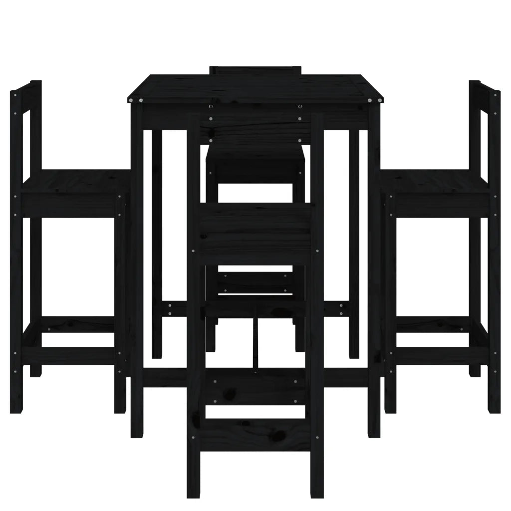 Set Bar da Giardino 5 pz | Set Salotto da Giardino Nero in Legno Massello di Pino